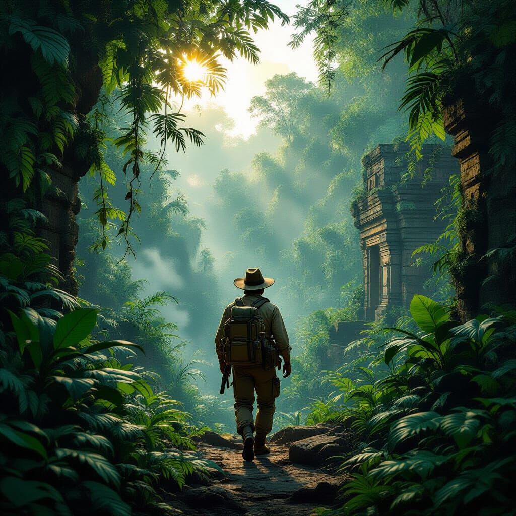 Explorer in Mexican Jungle at Dawn