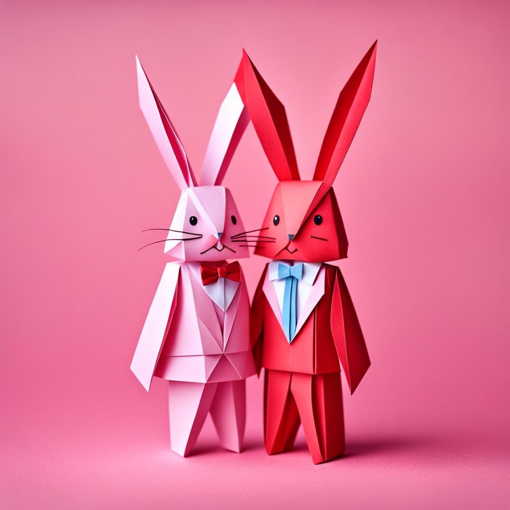 Valentine's Day Bunny Couple in Origami Style