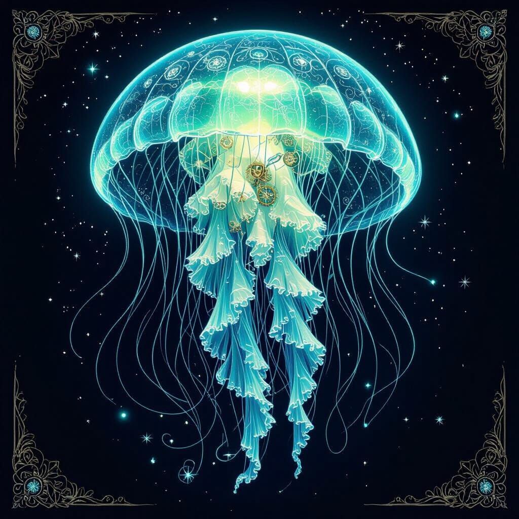 Jellyfish in Spacesuit: Art Nouveau Bioluminescence