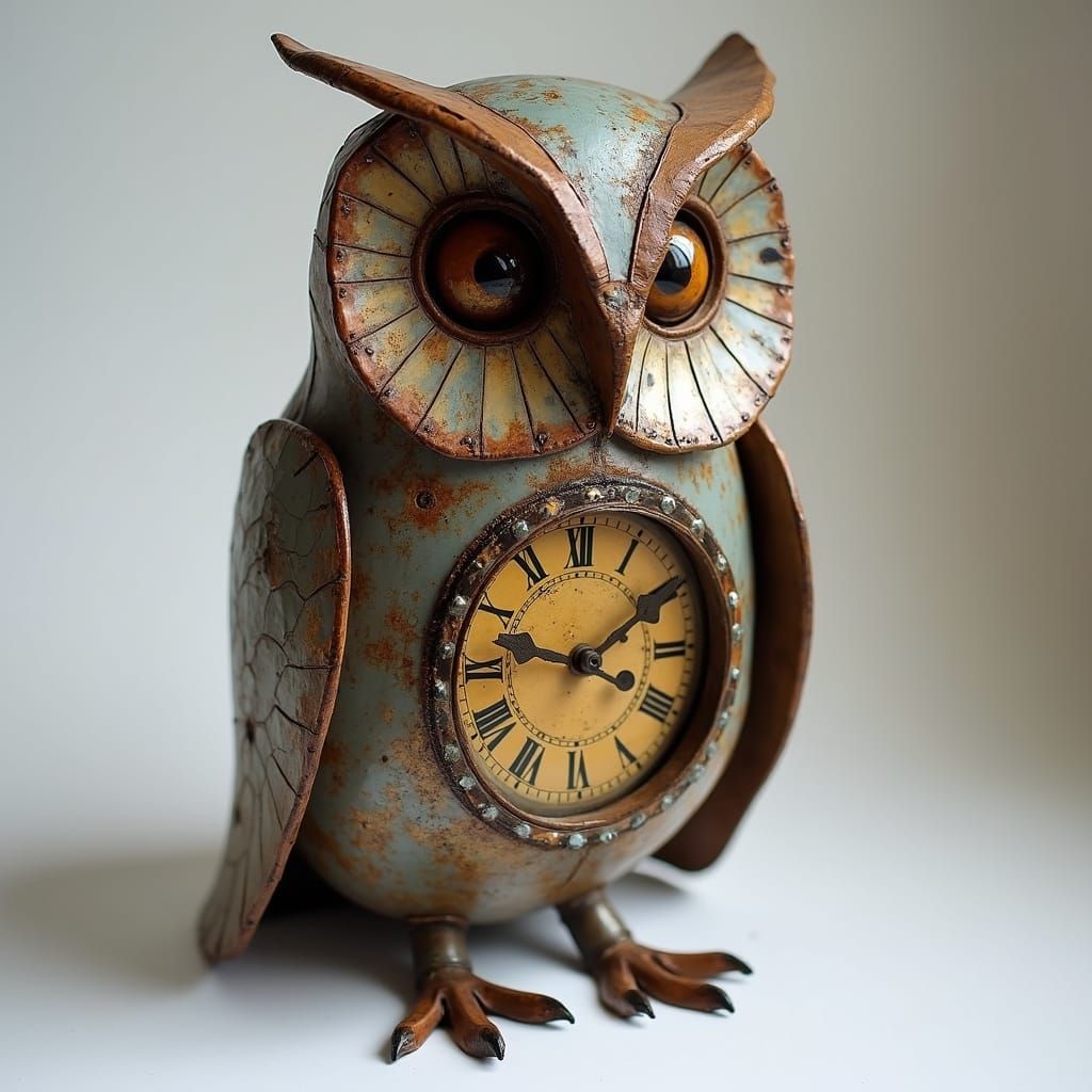 Steampunk Clockwork Barn Owl Sculpture in Intricate Wood and...