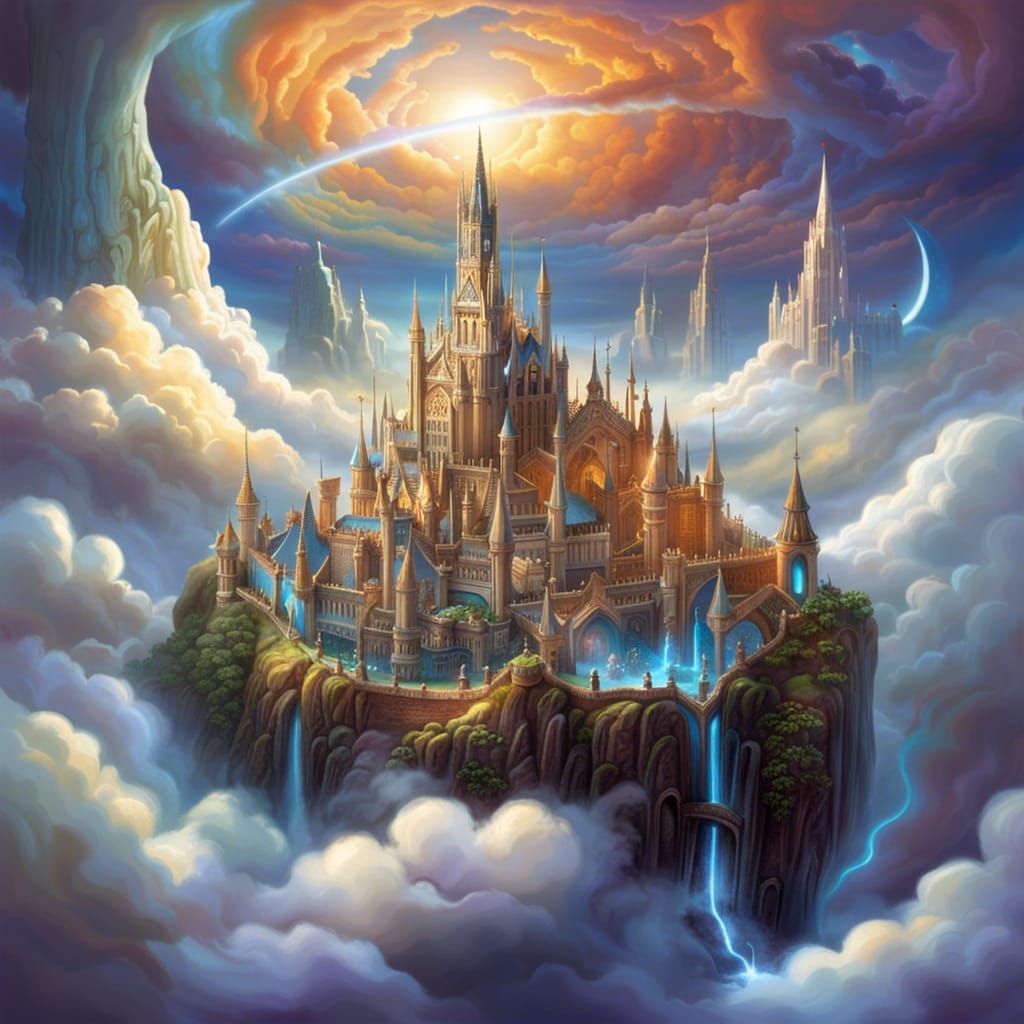 Celestial City Among Clouds in Ethereal Fantasy Style