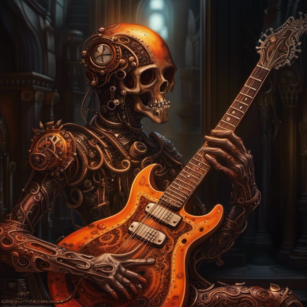 Steampunk Flaming Guitar in Gothic Style