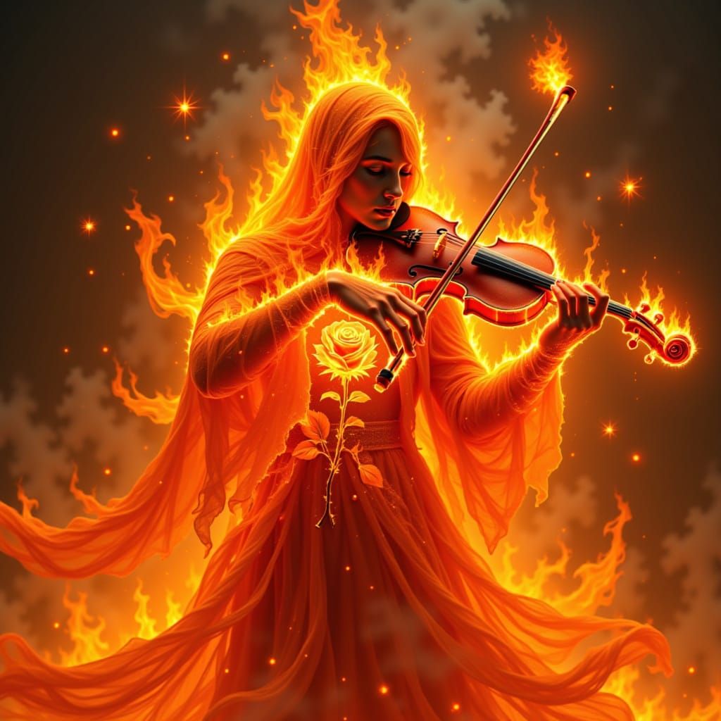 Violinist Engulfed in Flames with Fiery Violin