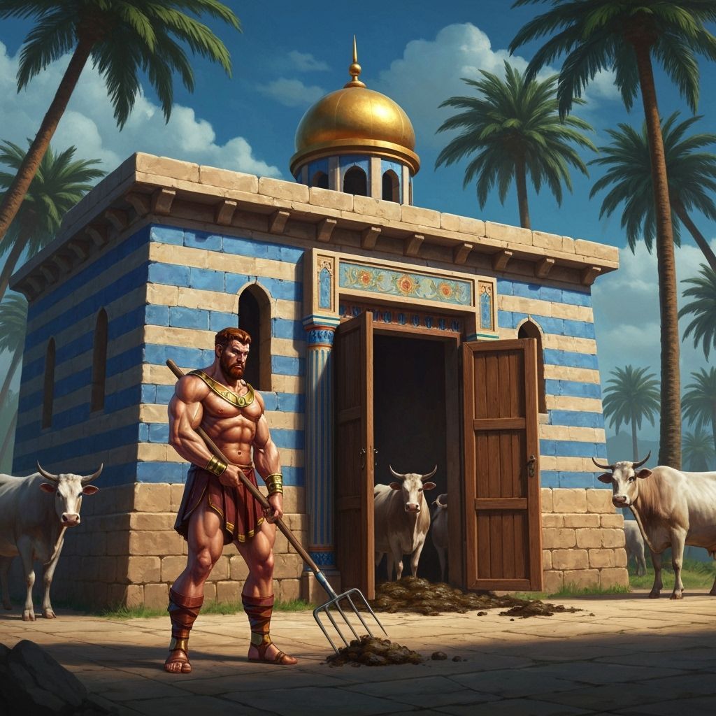 Hercules Cleans Augean Stables in Epic Fantasy Art