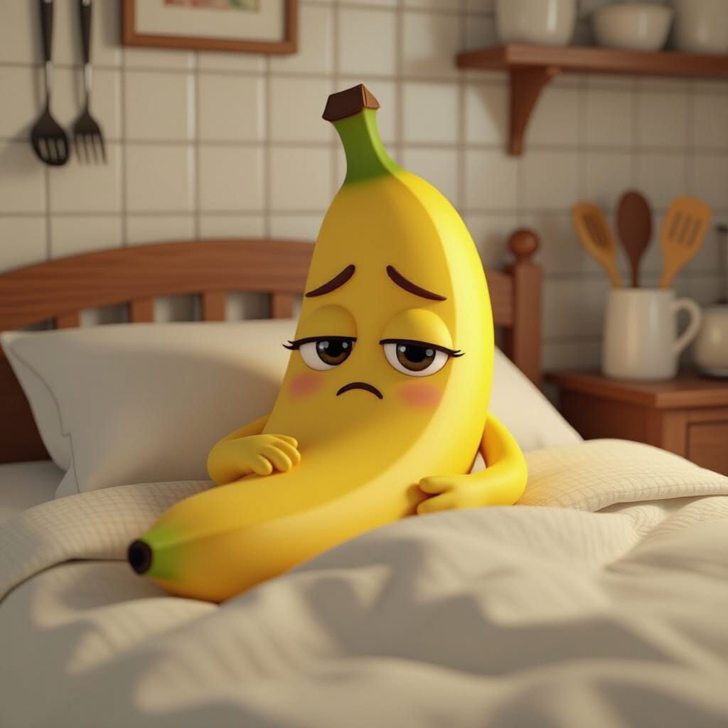 Sad Banana in Bed: 3D Animated Oil Painting