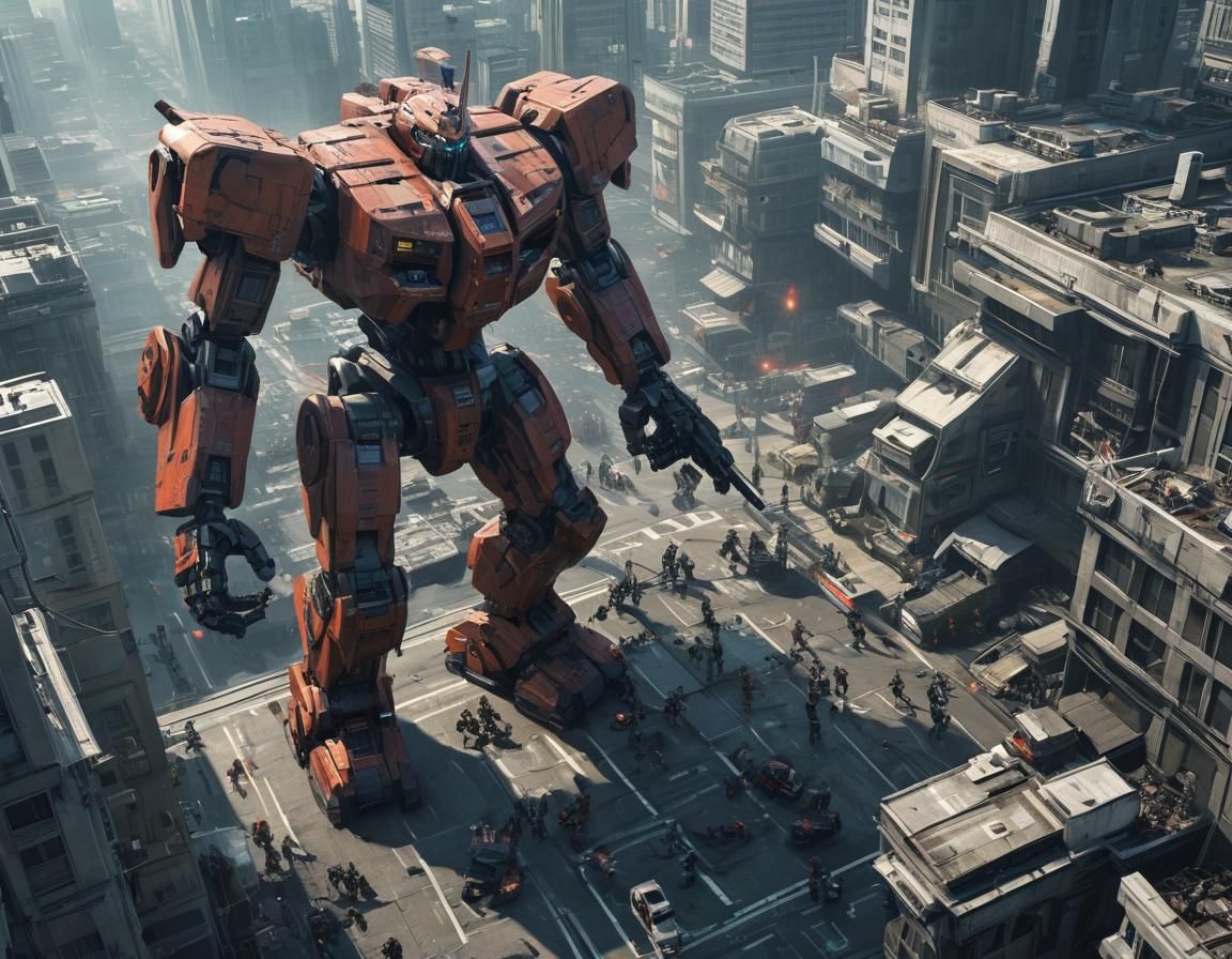 Cyberpunk Mech Warriors Battle in Neon City