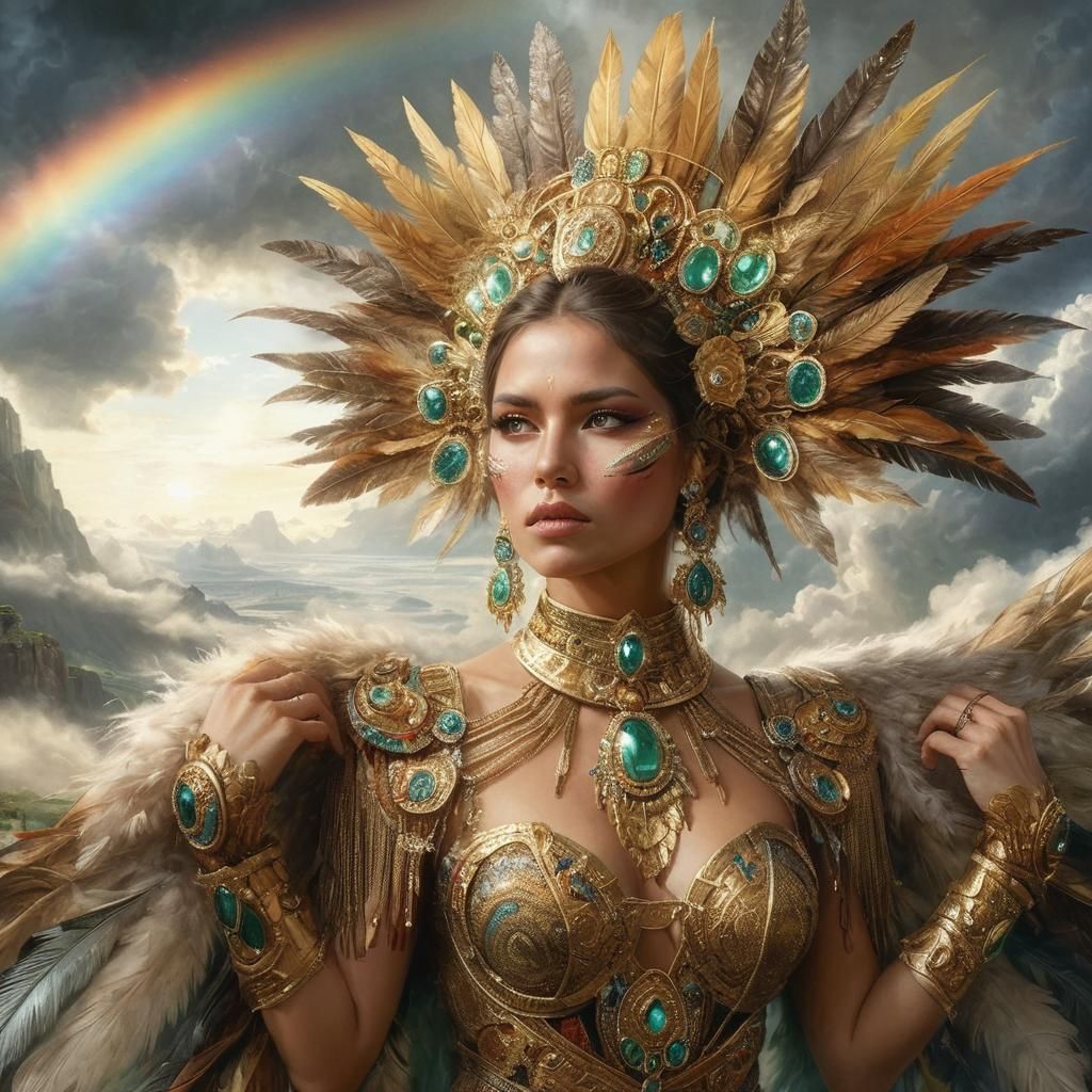 Beautiful woman in ancient inca warrior outfit