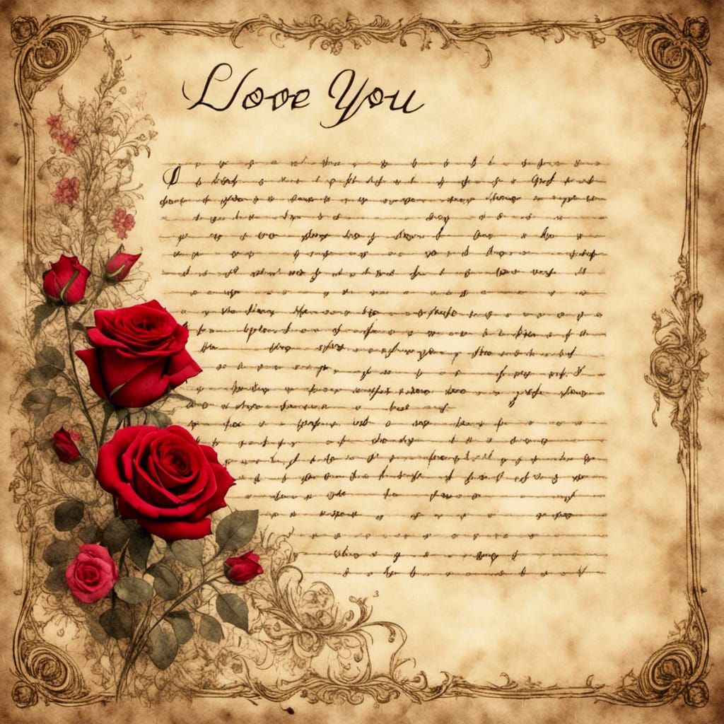 Antique Parchment: Embossed Rose with Italic "I Love You"