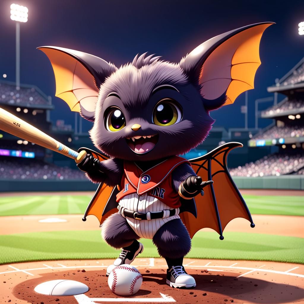 Cute Chibi Bat Baseball Player in Pixar Style