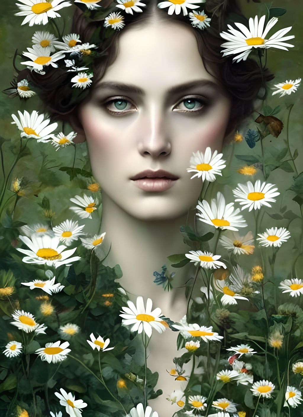 Goddess Surrounded by Daisies in Art Nouveau Style