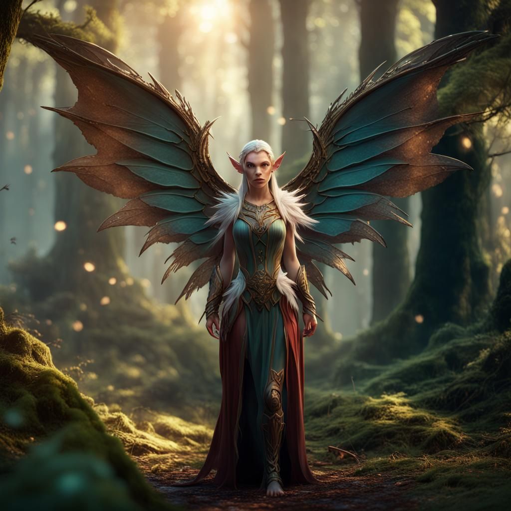 Winged Elf in Forest: Fantasy Concept Art