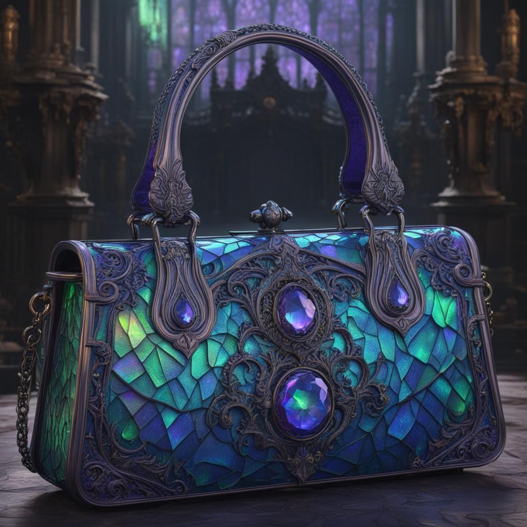 Ethereal gothic holographic blue Multi chromatic handbag with holographic green accents and holographic purple accents& ...