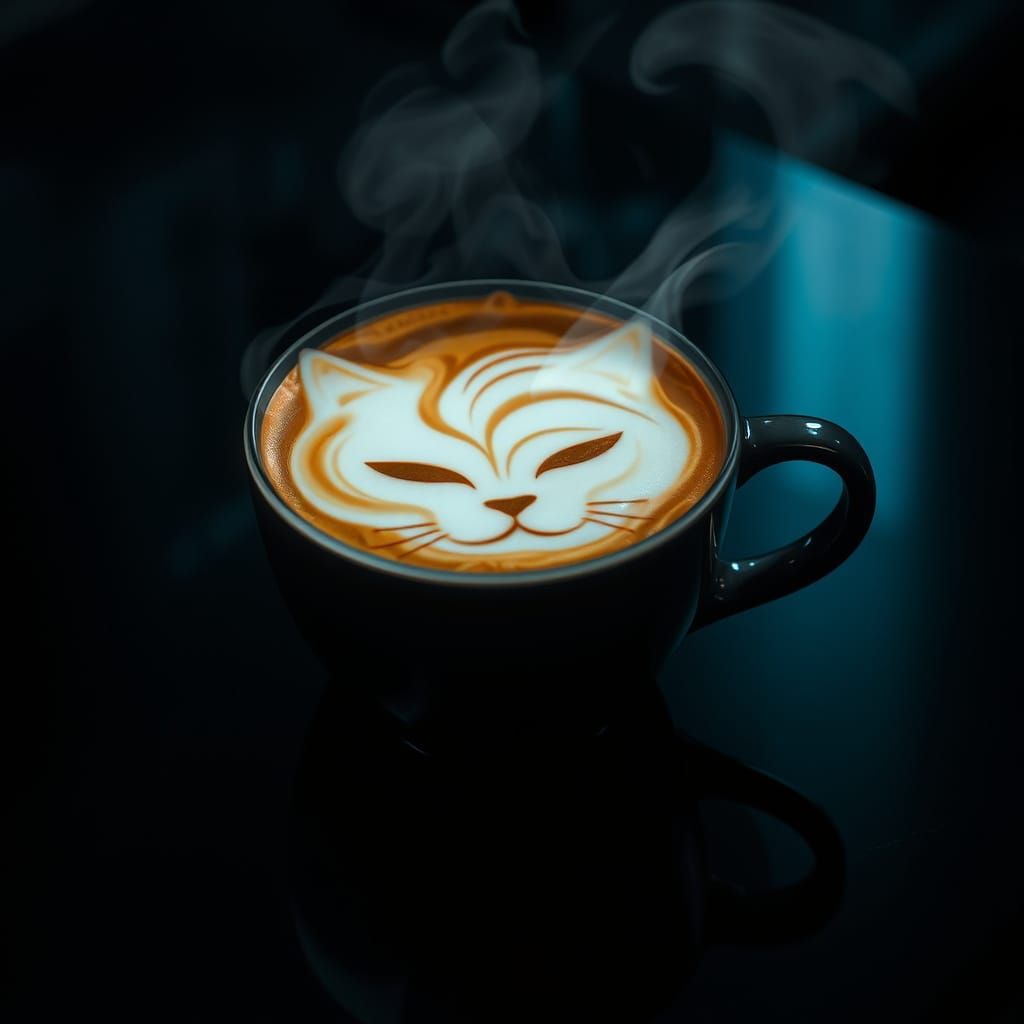 Moody Futuristic Coffee in Dark, Dreamlike Style