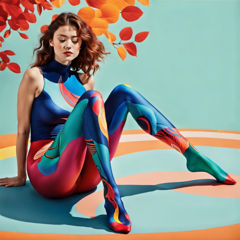 Artful Red Tights: Woman's Legs in Serene Setting