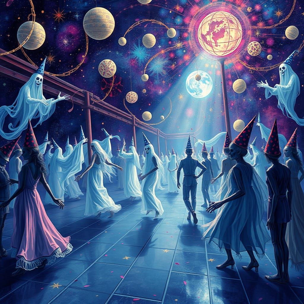 Haunted New Year's Eve Ball with Ethereal Spirits