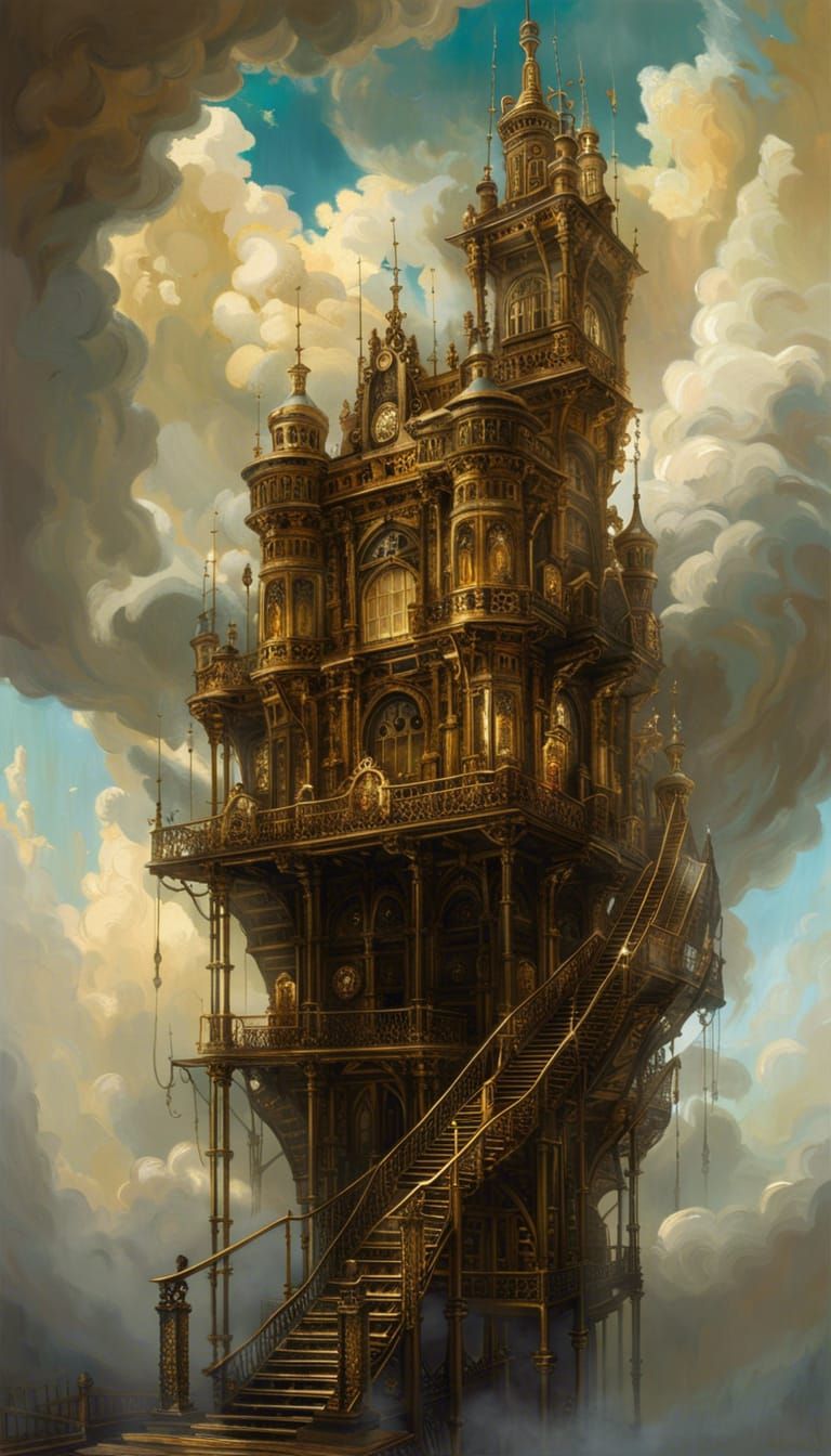 Steampunk Castle in the Sky with Ladder