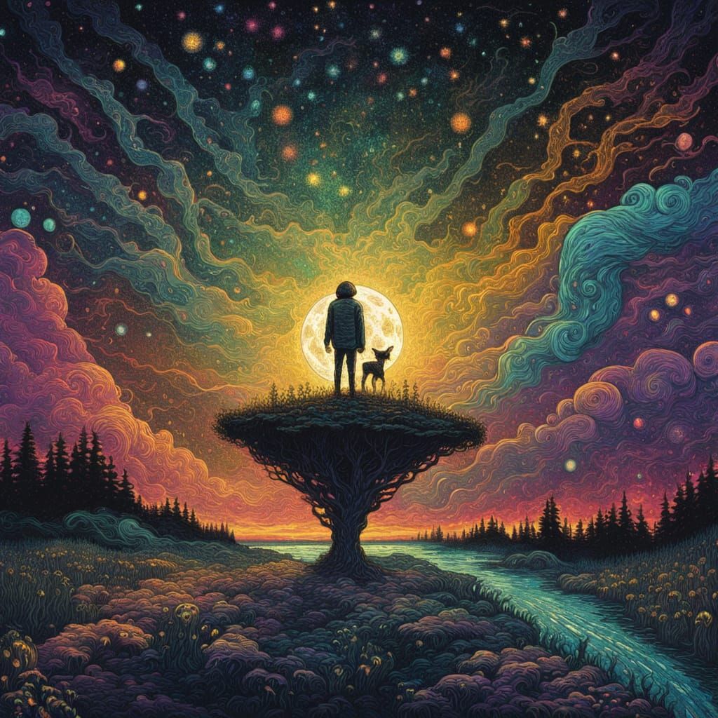 Cosmic Holographic Surrealism in Dark Pixel Art