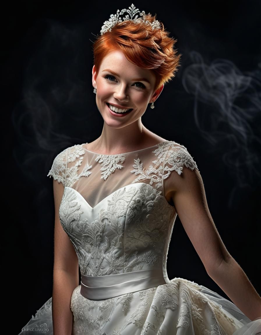 Glamorous Redhead Bride in Organza Lace Gown