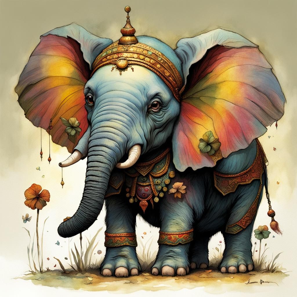 Enchanted Elephant Fairy in Vibrant Avant-Garde Masterpiece