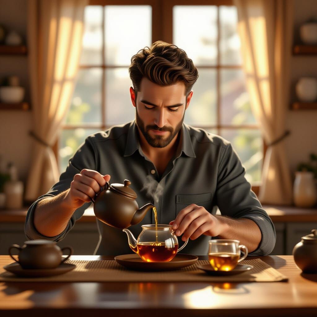 Man Preparing Tea in Cozy Home