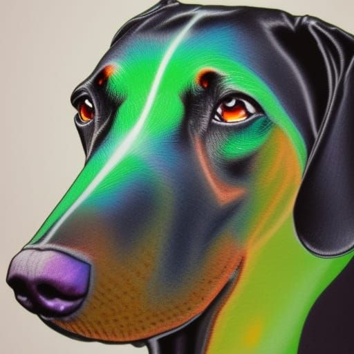 Hyperrealistic Glass-Blown Doberman Portrait in Splash Art S...