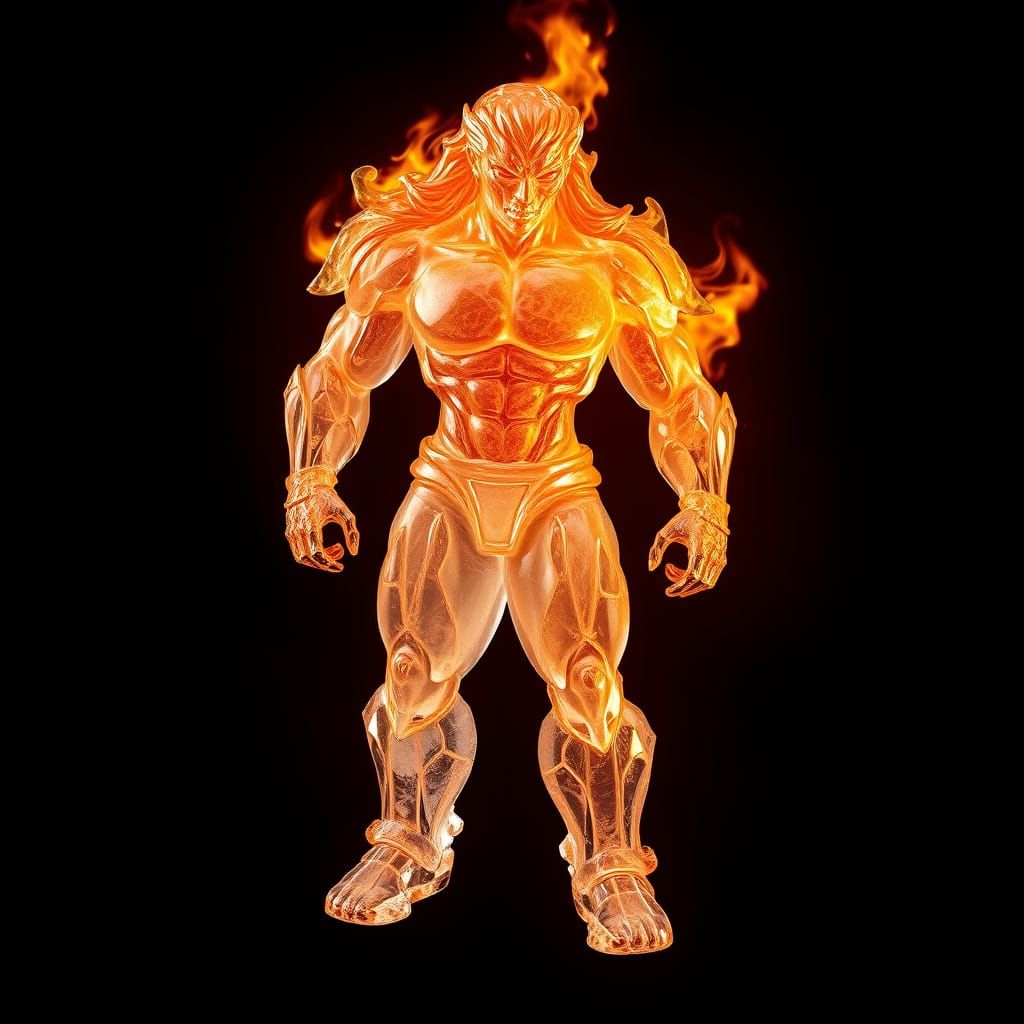 A full length shot of a beefcake male made of pure crystal t...