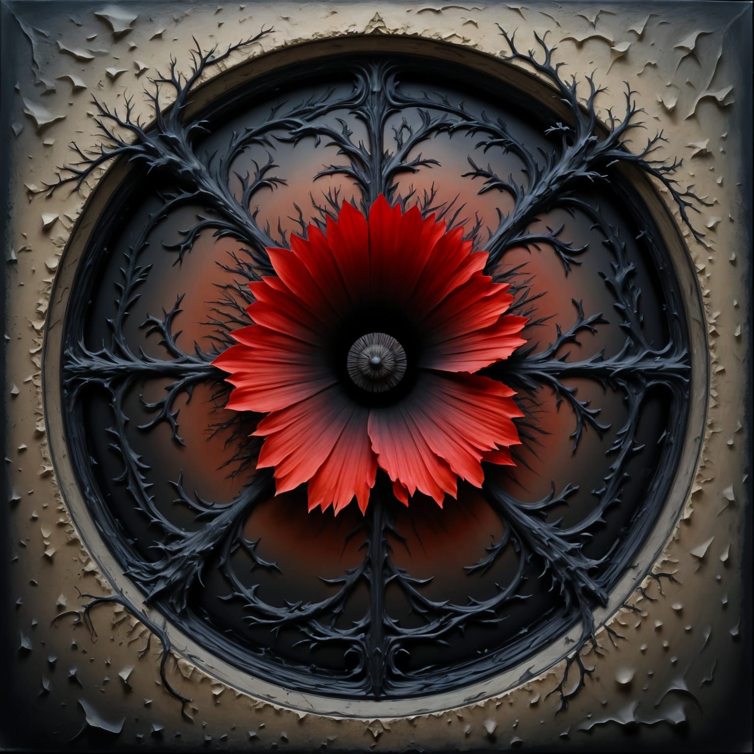 Surreal Black and Red Stone Texture Art