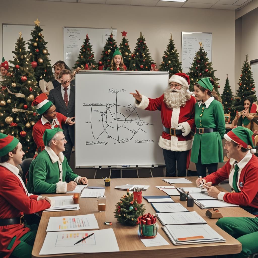 Santa Leads Board Meeting with Elf Executives