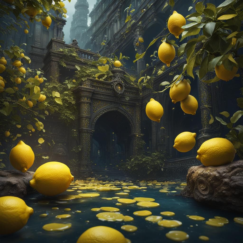 Fantastical Detailed Matte Painting of a Lemon