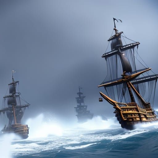 Pirate ship in rough seas