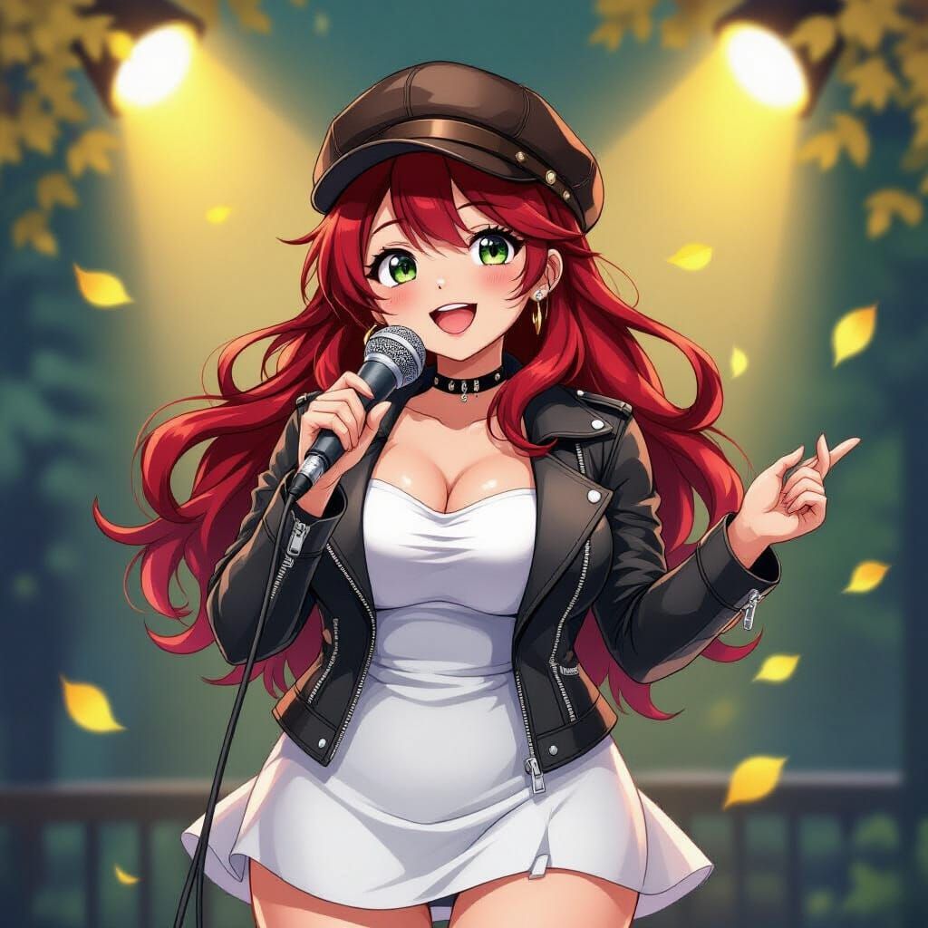 Anime Woman Singing in Autumn Spotlight