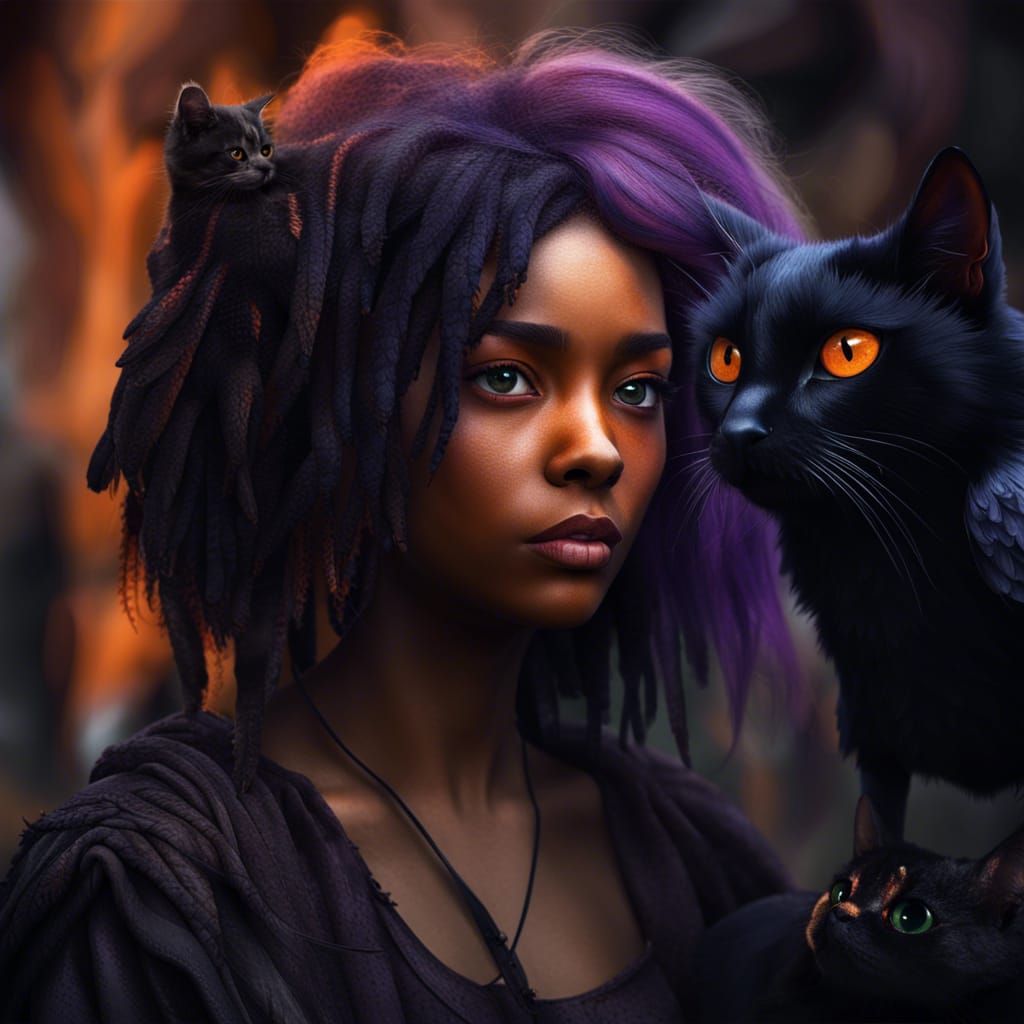 Epic Girl with Crow and Cat