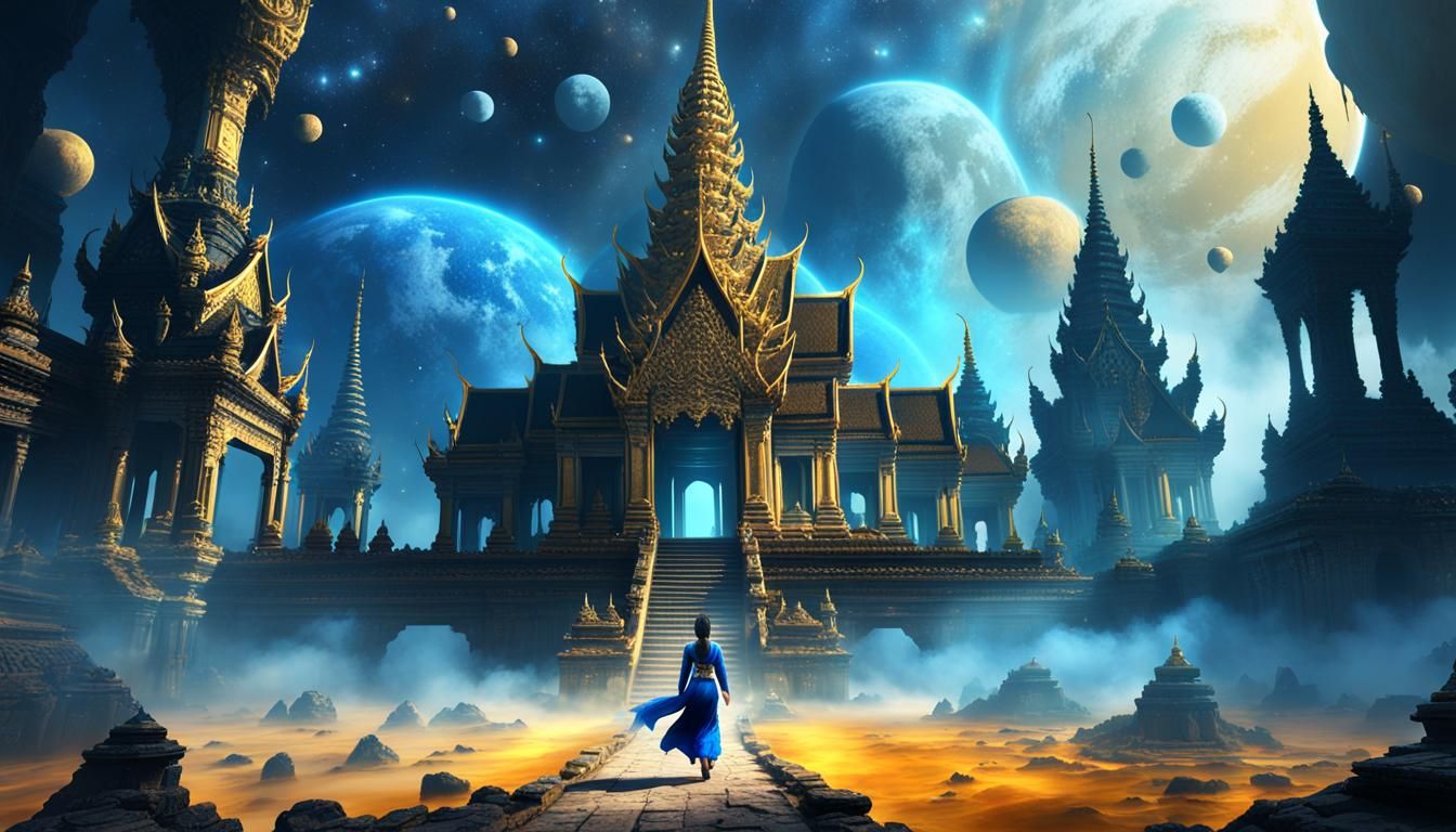 Khmer stunning beauty walking in the outer space