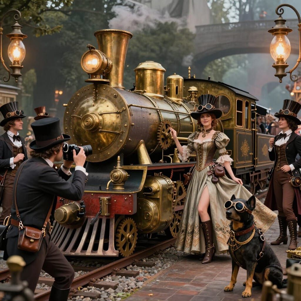 Steampunk Train and Fashion Show with Gears and Brass