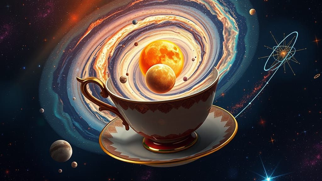 Solar System in Teacup: Surreal Cosmic Art