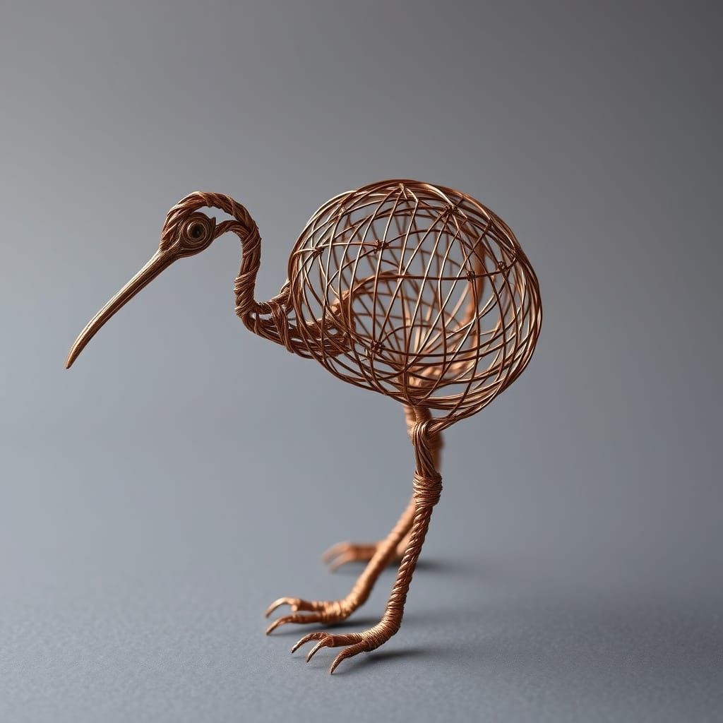 Detailed Wire Sculpture of a Kiwi Bird