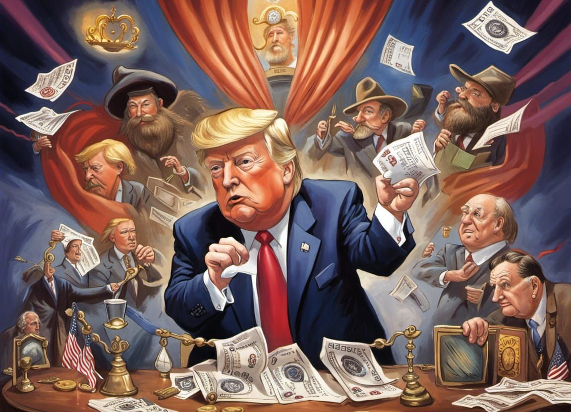 Trump Magician Political Satire in Comic Art Style