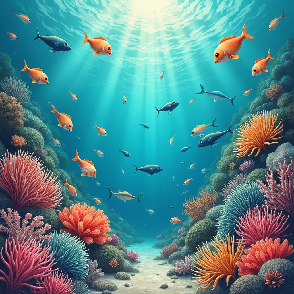 Vibrant Ocean Creatures in Dynamic Watercolor Style