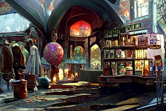 Magic Store Overflowing with Spells and Potions