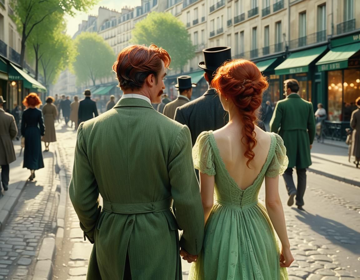 Parisian Romance in Impressionist Painting Style