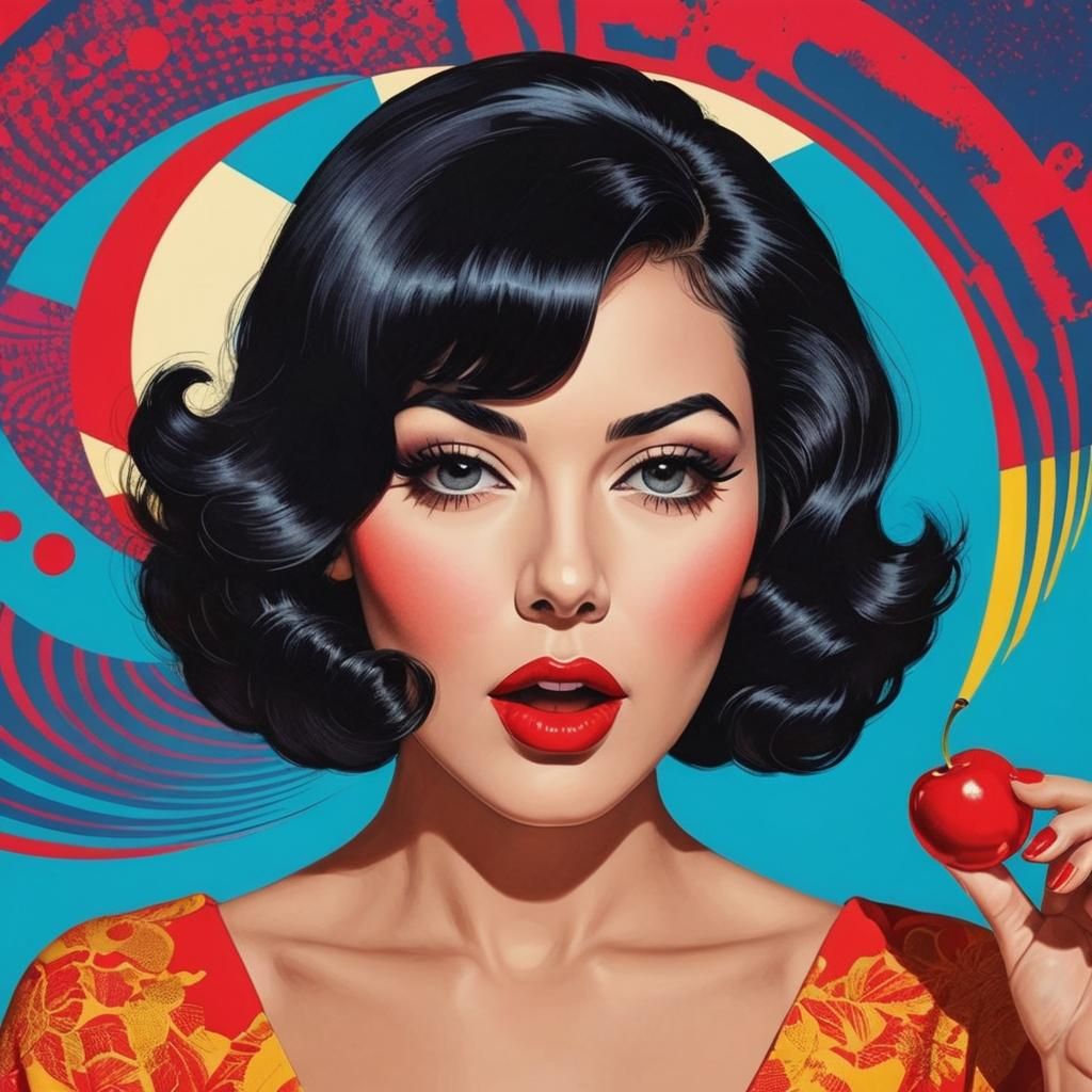 Pop Art Woman Eating a Cherry in Warhol Style