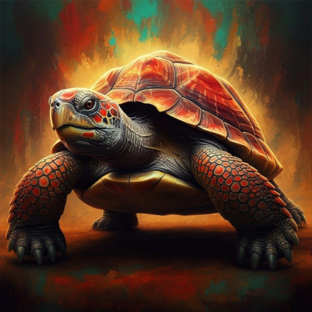 Vigilant Michelangelo Turtle in Fiery Hues