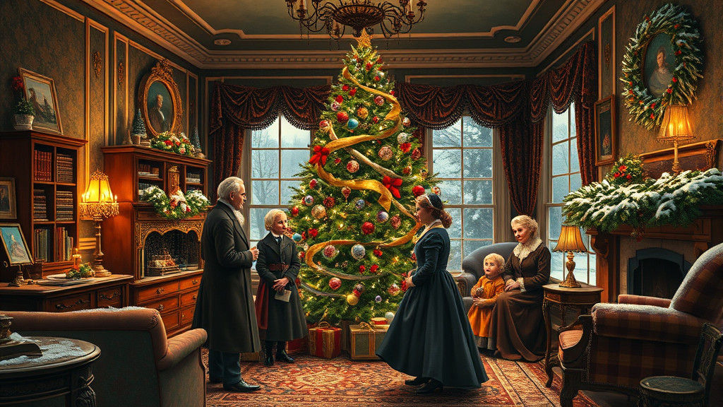 Victorian Christmas Scene in Illustration Style