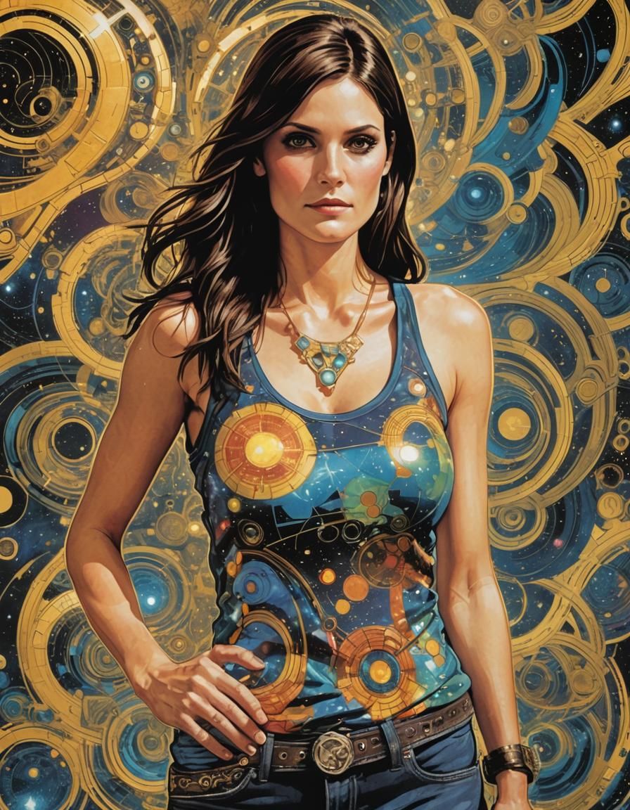 Morgan Webb as Bob Peak-Style Astral Illustration