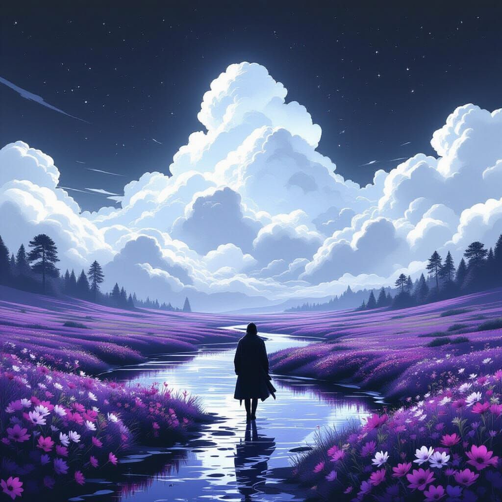 Monochromatic Violet Fantasy Landscape