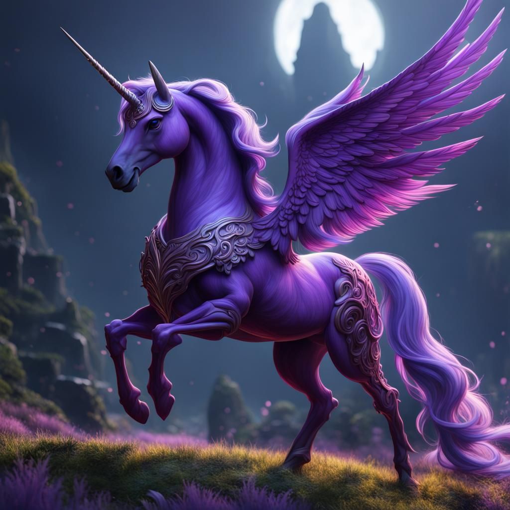 Fantastical Purple Alicorn in Detailed Digital Painting
