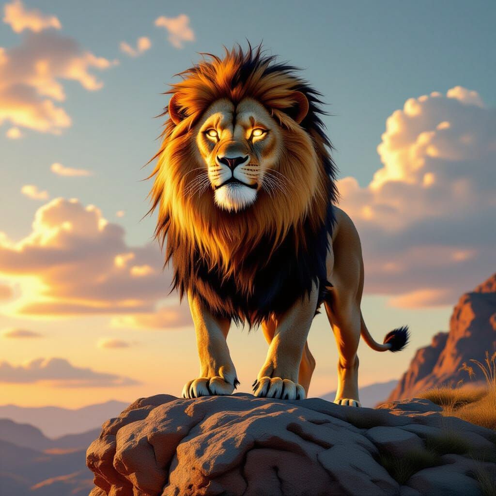 Majestic Lion Portrait with Golden Eyes, Digital Painting