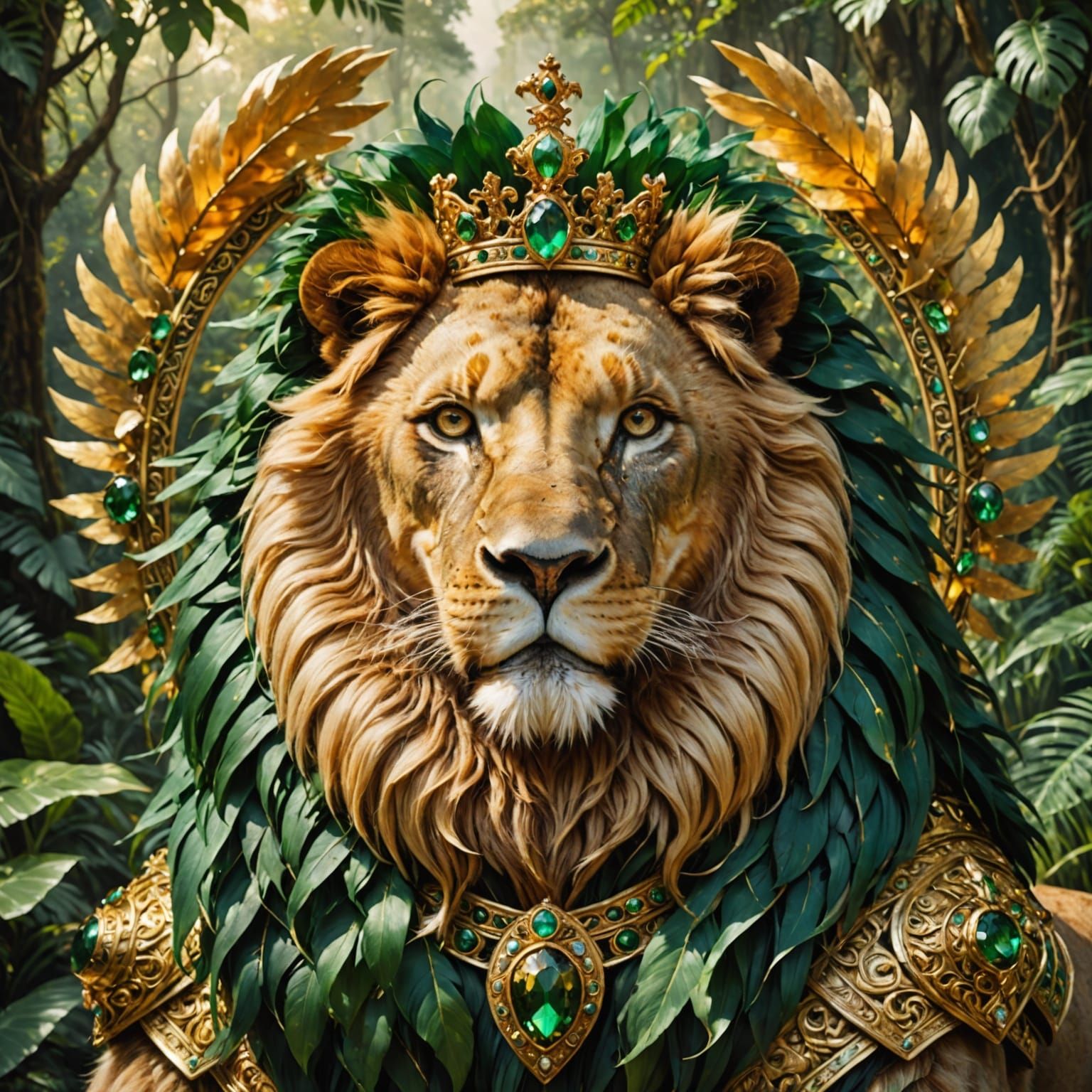 Regal Lion King in Lush Jungle Portrait