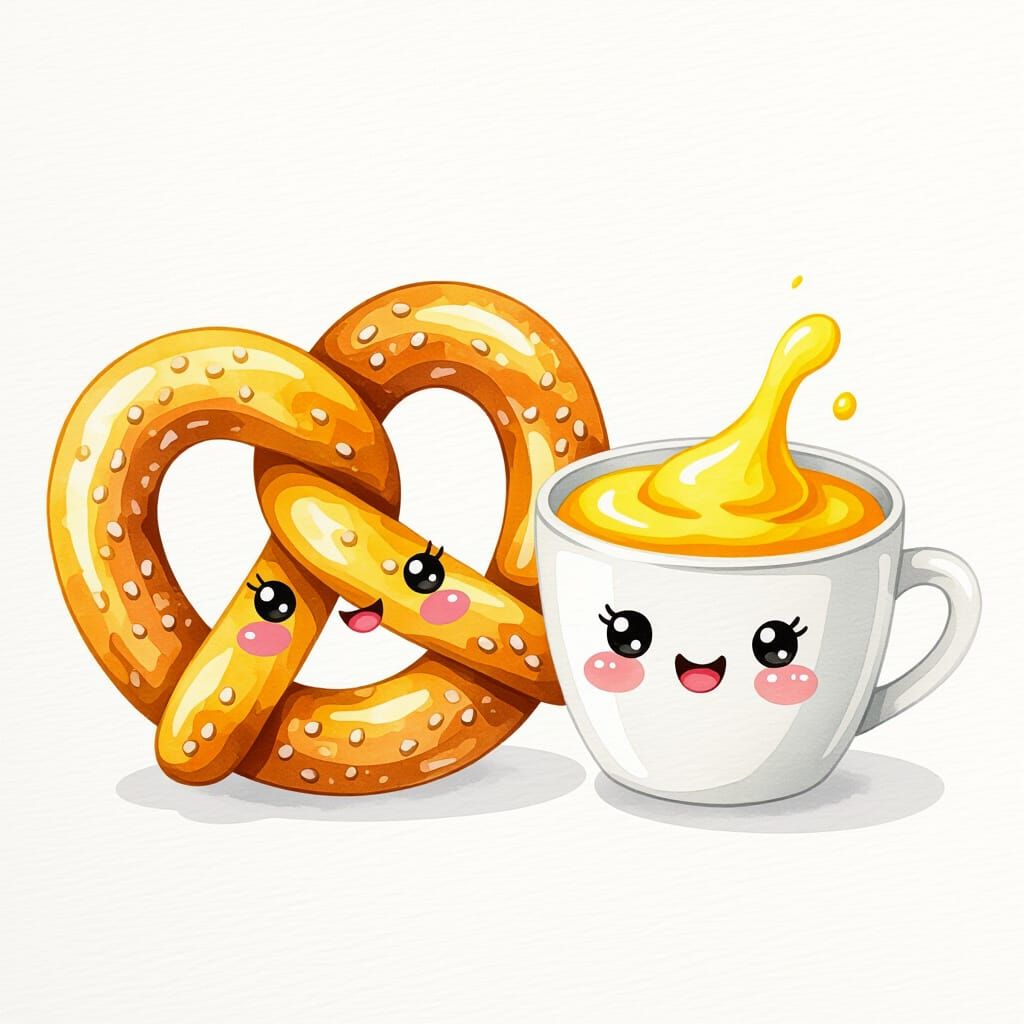 Whimsical Watercolor Pretzel and Cheese Dip Duo