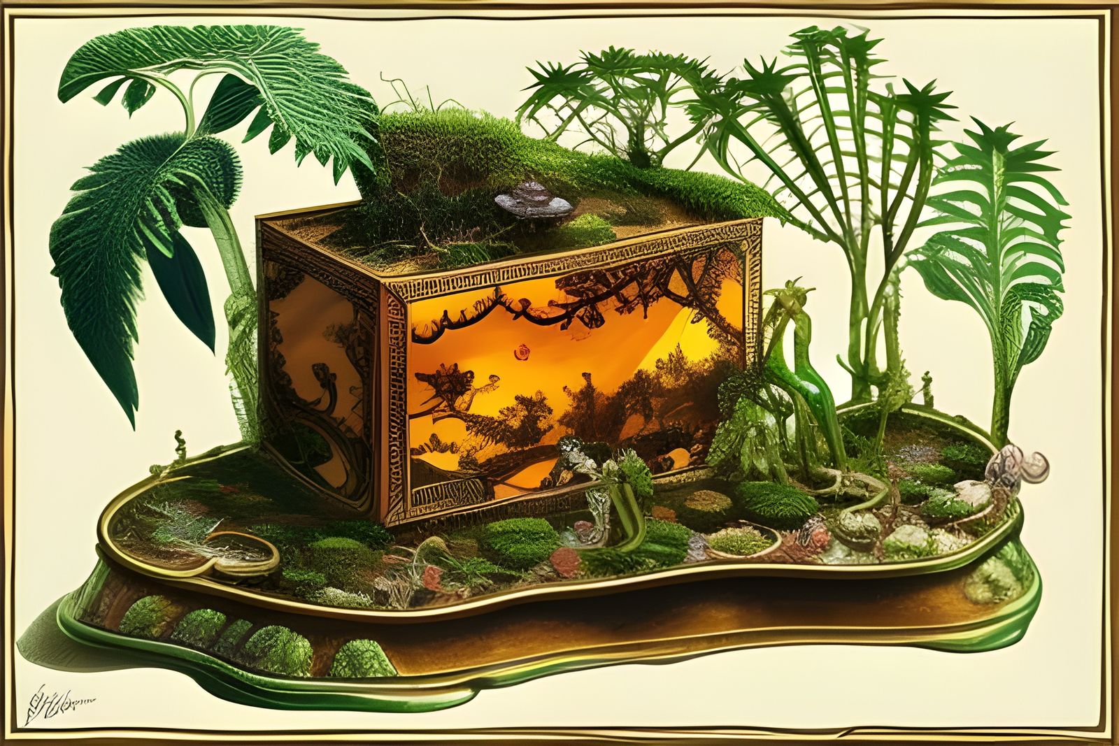 Mysterious Rainforest in Ornate Amber Box